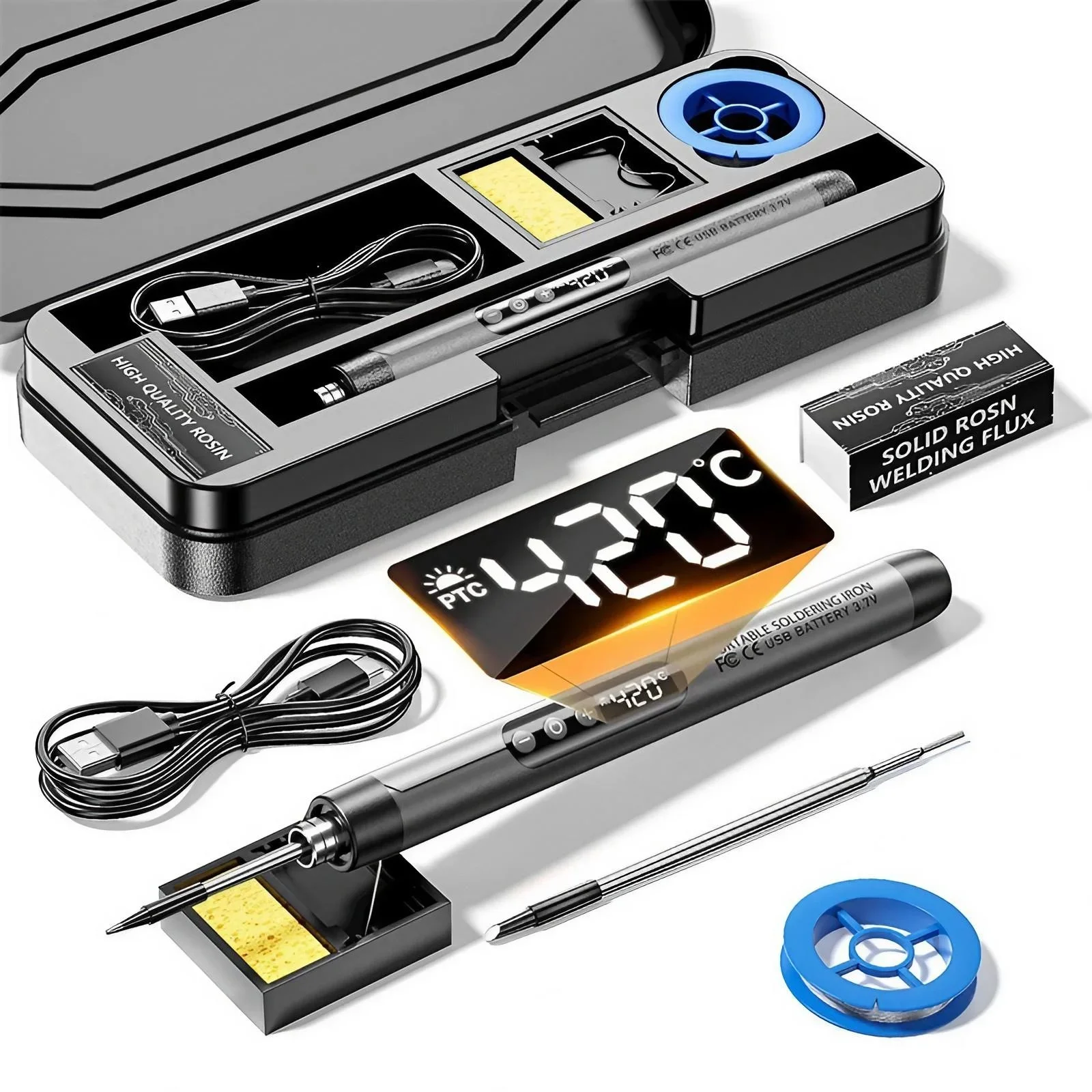 USB 충전식 미니 납땜 인두 액세서리가 포함된 조절 가능한 온도 납땜 도구, DIY 프로젝트 및 수리에 적합