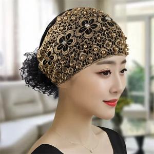 무슬림 헤드 스카프 모자, 암 환자용 헤드 스카프, 여성용 비딩 자수 터번 캡, 여름용 통기성 헤드랩 보닛
