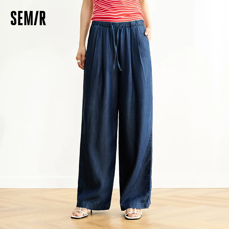 Semir 탄성 허리 데님 바지 여성 Draped Fit 2025 여름 새로운 냉각 넓은 다리 바지