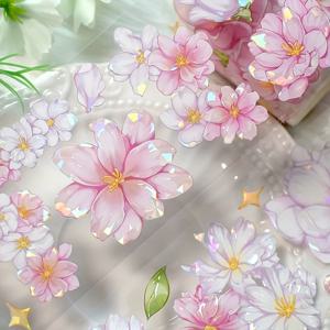 2M 핑크 꽃 애완 동물 장식 스티커 빈티지 로즈 투명 Washi 테이프 Scrapbooking 저널 DIY 카드 만들기 재료