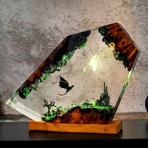 드래곤 유기체 수지 테이블 조명 Creactive 아트 장식 램프 만화 그림 테마 7 색 야간 조명 USB 충전