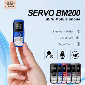 서보 BM200 버튼 미니 휴대 전화 2G GSM 2 SIM 대기 블루투스 다이얼링 매직 음성 가장 작은 백업 핸드폰 블랙리스트