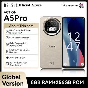 IIIF150 액션 A5Pro 폰 안드로이드 15 Go 스마트폰 12GB RAM 256GB ROM 6.8인치 HD+ HAA 디스플레이 듀얼 스크린 디자인 5100mAh 배터리