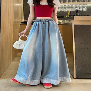 캐주얼 하이웨이스트 와이드 레그 진 여성용 루즈핏 여름 패션 플러스 사이즈 아메리칸 스타일 커프드 캐주얼 데님 스커트 팬츠
