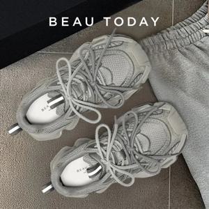 BEAUTODAY Chunky sneakers 여성 합성 가죽 메쉬 라운드 발가락 레이스 업 스포츠 트레이너 숙녀 패치 워크 신발 수제 29A51