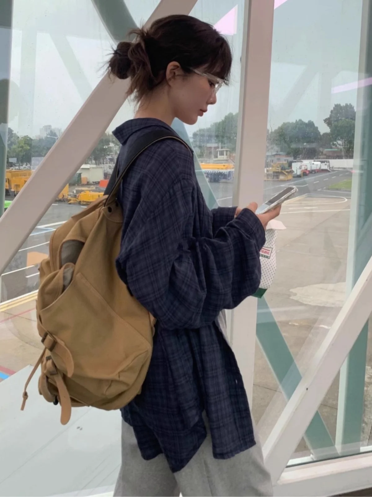 클래식 한국 스타일 루즈핏 체크 셔츠 재킷 여성용 초봄 신상 슬림핏 자외선 차단 블라우스