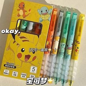 5pcs 포켓몬 펜 세트 피카추 Squirtle Charmander, 프레스 젤 펜 귀여운 애니메이션 학교 사무용품 어린이를위한 편지지 선물