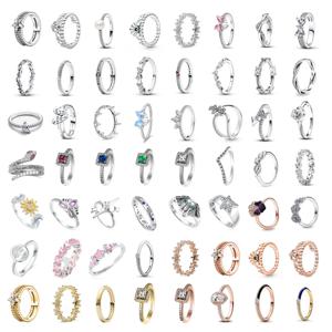 925 스털링 실버 엘리베이티드 레드&핑크&블루&화이트 스퀘어 링 연인의 휴일 선물 쥬얼리 꽃 나비 반지