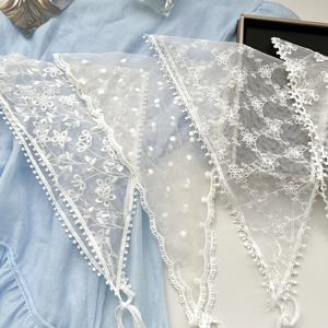 여성용 얇은 스타일 레이스 삼각 스카프 여름 프렌치 스타일 헤드스카프 헤어밴드 실크 스카프 레트로 장식 시골 스타일