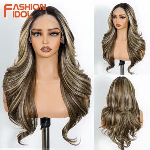 패션 아이돌 24인치 롱 루즈 바디 웨이브 레이스 프론트 가발 (여성용) 프리컷 프리플럭 레이스 가발 옴브레 블론드 화이트 코스프레 가발