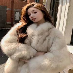 선 아일랜드 뉴 홀스킨 폭스 퍼 코트 여성 겨울 스탠드 칼라 슬리밍 인기 밍크 퍼 롱 슬리브 코트 보온성 통근 스타일