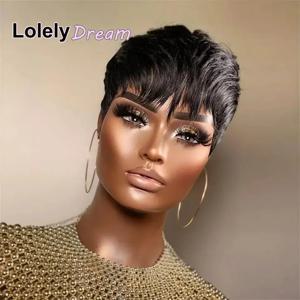 Lolely Dream 브라질 레미 인모 픽시 컷 가발 짧은 직모 자연 색상 기계 제작 흑인 여성용 저렴한 가격