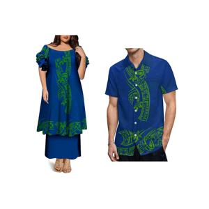 맞춤형 이중 레이어드 러플 반팔 드레스 통가 푸레타시 드레스 엘레이 부족 여성 오프숄더 캐주얼 드레스 투피스