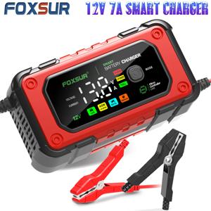 FOXSUR 스마트 자동차 배터리 충전기, 12V 7A AGM GEL LiFePO4 배터리 탈황기, 오토바이 고속 충전 유지기, 수리 포함