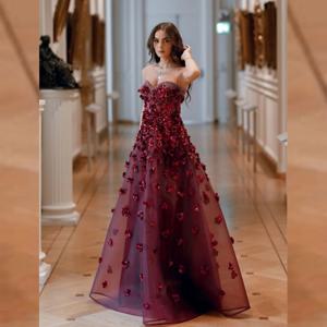 맞춤형 스파클 하이 퀄리티 절묘한 오간자 비즈 플라워 드레이프 클럽, A 라인 스트랩리스, 맞춤형 가운, 긴 드레스