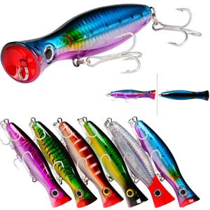 1개 낚시용 팝퍼 루어 12.5cm 42.5g 슬로우 싱킹 2/0 #   후크 탑워터 하드 베이트 사실적인 6가지 색상 배스 파이크 바닷물 낚시