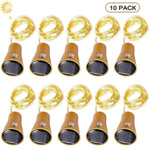 10pcs 태양 와인 병 문자열 빛 20leds 태양 구리 와이어 요정 조명 코르크 모양 크리스마스 램프 웨딩 파티 정원 장식