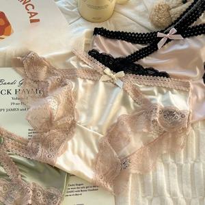 새틴 패널 레이스 브리프 섹시 여성 속옷 로우라이즈 팬티 부드러운 브리프 편안한 란제리 여성용 팬티