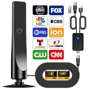 TV 디지털 안테나, 신호 증폭기 HD 안테나 지원 4K 1080P VHF/UHF TV 안테나 25DBI 50마일 범위 스마트 디지털 TV용