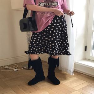 초가을 레트로 물방울 무늬 A라인 스커트 여성 패셔너블 리본 레이스 트림 다용도 미니 스커트 출퇴근 스타일 순수 전자상거래