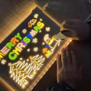 LED 조명 아크릴 메시지 보드 지울 수 있는 USB 어린이 그림판 DIY 도구 생일 선물 바 광고판