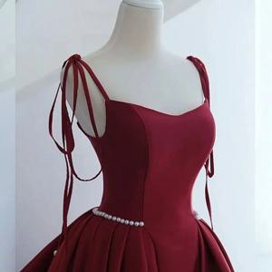 여성용 레드 웨딩드레스 이브닝 가운, 스트랩 새틴 소재, 성인 파티, 연회, 기념행사, 고급 레트로 스타일