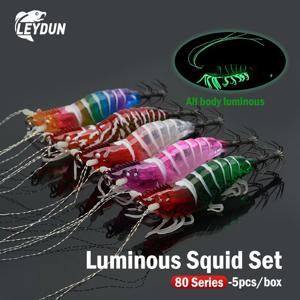 Luminous Squid Jig  Shrimp Squid BKK Hook 100mm 5pcs/set Fishing Lures Octopus Cuttlefish Shrimp Saltwater Baits