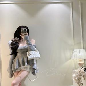 여성용 우아한 짧은 니트 가디건 세트, 긴팔 아우터 상의 하의 세트, 가을 봄 패션 세트