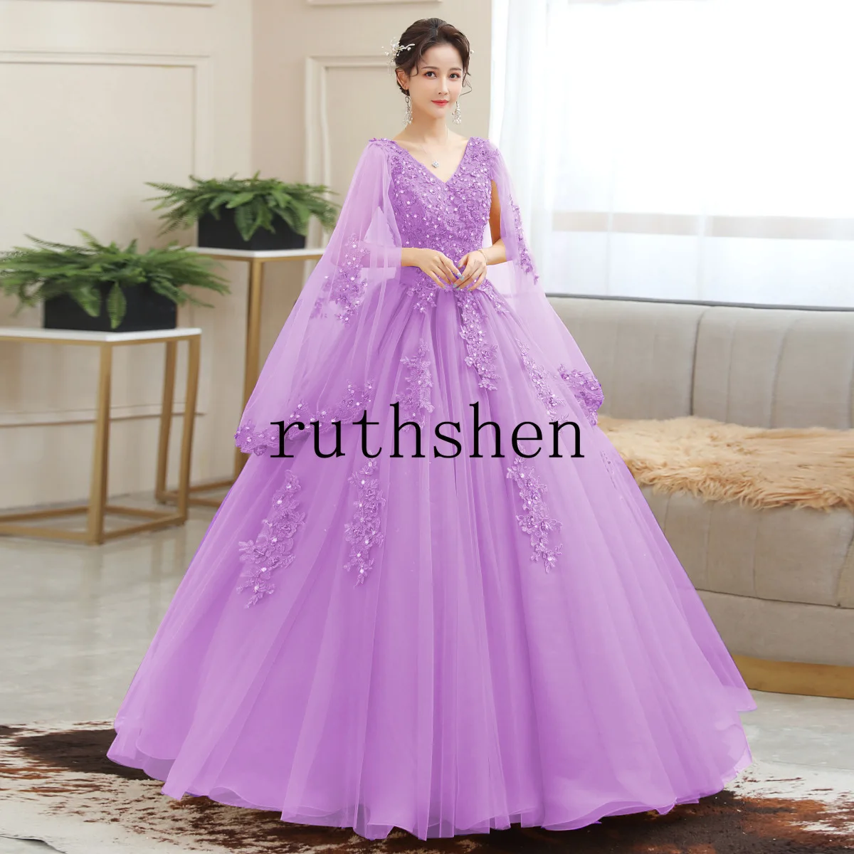 이브닝 드레스 럭셔리 2025 골드 V넥 레이스 아플리케 비즈 장식 우아한 플레어 슬리브 파티 드레스 여성 맞춤 제작