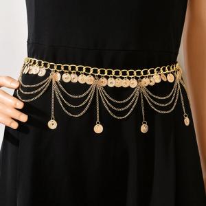 여성을 위한 새로운 패션 벨리댄스 허리 체인 우아한 금색 동전 태슬 허리 목걸이 스커트 체인 쥬얼리 벨트