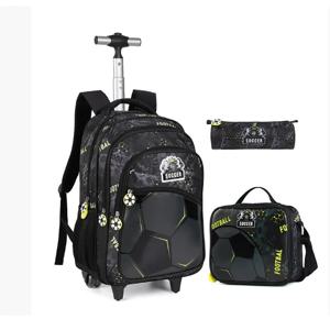 남아용 롤링 백팩, 바퀴 달린 축구 학교 가방 세트, 어린이 여행용 가방
