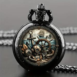 빈티지 독특한 해상 항해선 앵커 디자인 석영 포켓 시계, 체인 목걸이 펜던트 포함, 어린이 남성 남성을 위한 훌륭한 선물