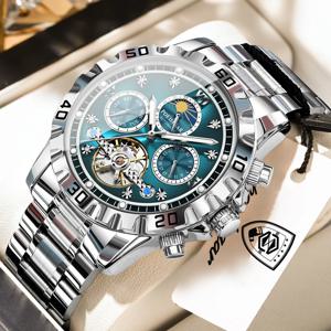 포에다가 러버스 손목시계 기계식 방수 남자친구 시계 속이 비치는 투르비옹 오토매틱 스테인리스 스틸 남성용 시계 레로즈