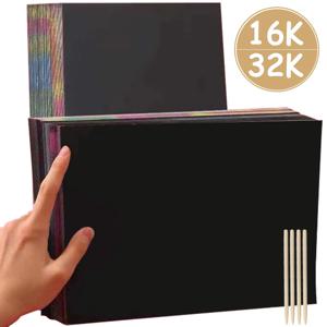 20pcs 16/32K 검은 스크래치 종이 DIY 크리 에이 티브 그림 대나무 스틱으로 종이를 긁어 다채로운 드로잉 종이 아트 페인팅 키트