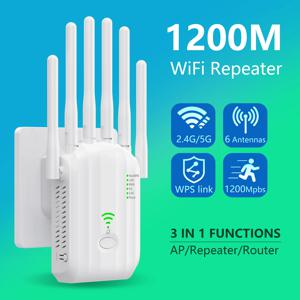 5Ghz AC1200 WiFi 리피터 1200Mbps 무선 WiFi 익스텐더 증폭기 2.4G/5GHz 듀얼 밴드 WPS 신호 부스터 장거리 네트워크