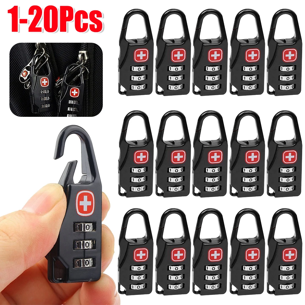 1-20pcs 휴대용 합금 잠금 자물쇠 야외 여행 수하물 지퍼 배낭 핸드백 안전 도난 방지 조합 코드 번호 잠금 장치