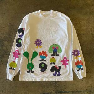 하이 스트리트 트렌디 프린트 헤비웨이트 순면 긴팔 티셔츠 남성용 상의 해외 주문 취소 재고