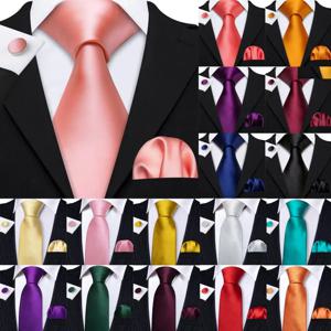 Barry.Wang 솔리드 실크 망 넥타이 손수건 커프스 단추 세트 남성 웨딩 비즈니스 파티를위한 부드러운 일반 넥타이 고품질 선물