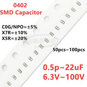0402 SMD 커패시터 1PF2.2PF3.3PF4.7PF6.8PF8.2PF10PF220PF330PF470PF680PF1NF22NF47NF10NF100NF0.1UF1UF2.2UF4.7UF10UF22UF102 103 104 6.3V 10V 16V 25V 50V 100V 63V 35V