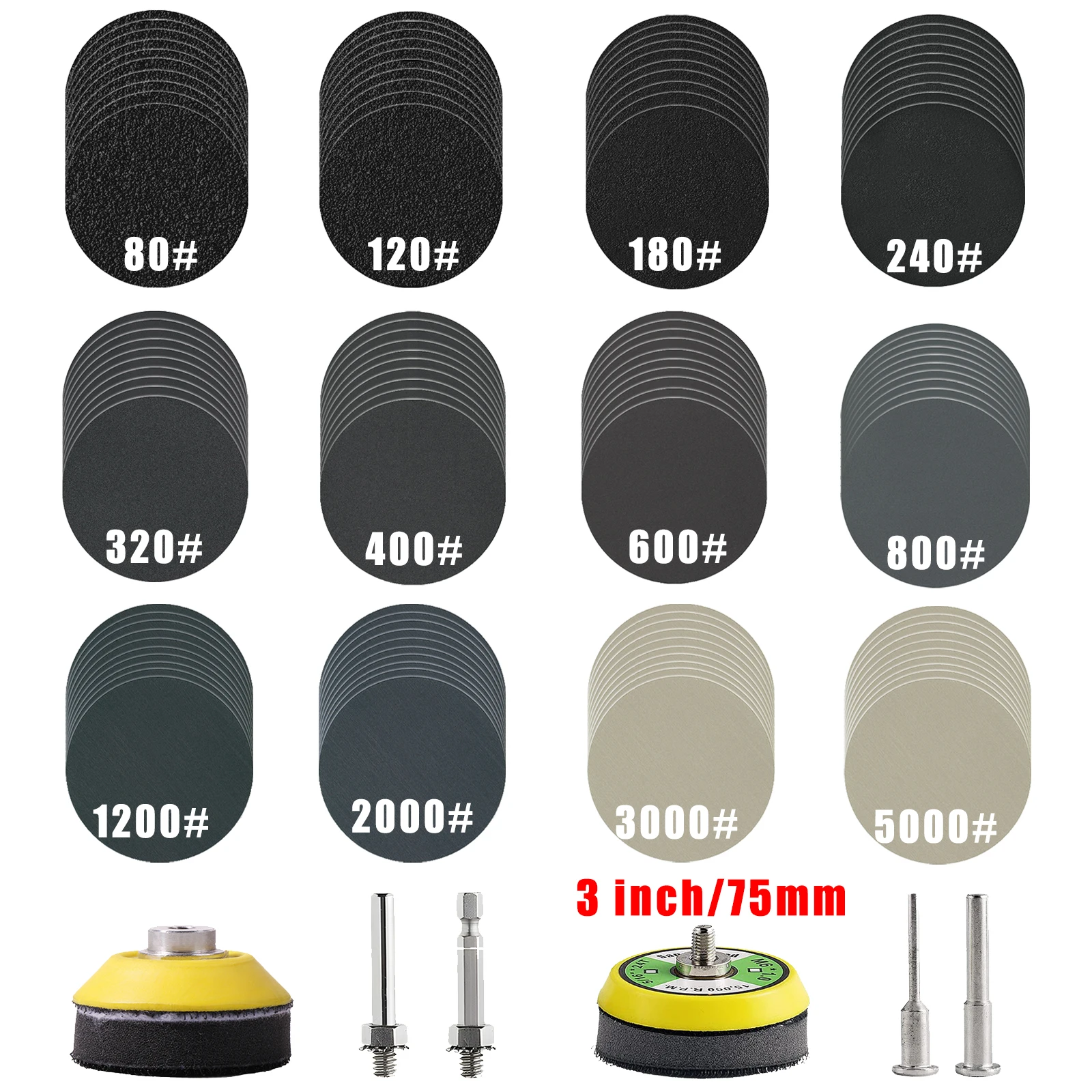 3인치 습식 건식 샌딩 디스크 후크 및 루프 75mm 실리콘 카바이드 샌드페이퍼 샌더 디스크 80grit-5000grit