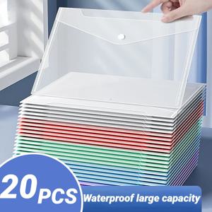 5-20 팩 투명 문서 폴더 홈 작업 사무실 조직을 위한 라벨 포켓 및 스냅 버튼이 있는 플라스틱 봉투