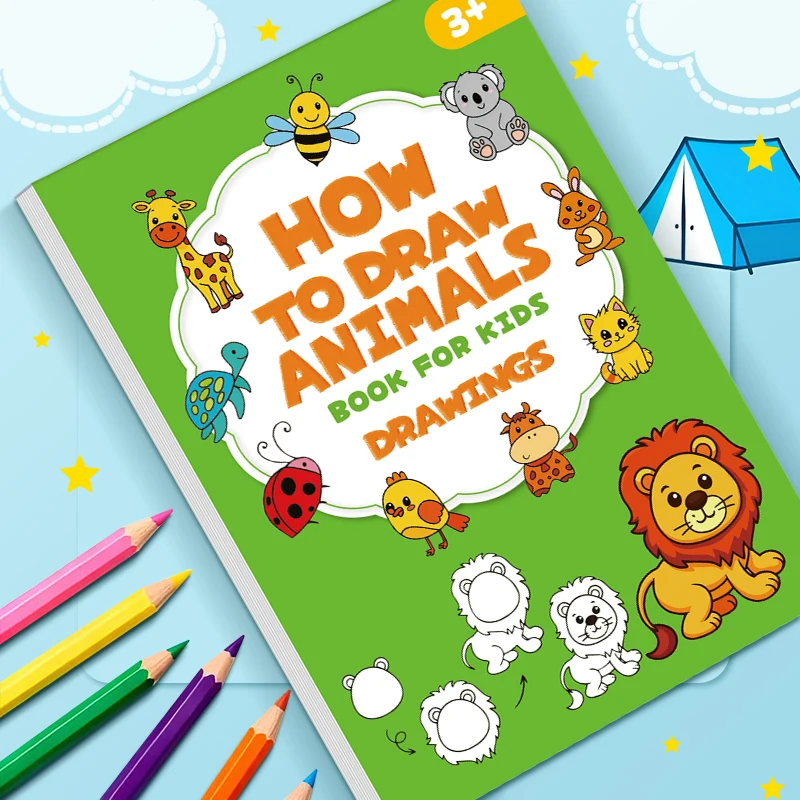 어린이를 위한 동물 그림책 32페이지 색칠북 4단계로 완벽하게 그림 그리기 96가지 귀여운 동물 캐릭터