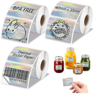 홀로그램 열전사 라벨 40x30mm 정사각형 슬림 스티커 포모모 M110/M220/M120/M221, SUPVAN T50M PR0 라벨 프린터용