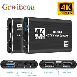 4K USB 3.0 비디오 캡처 카드 HDMI 호환 1080P HD 비디오 레코더 그래버 PC PS4 OBS 게임 녹화 게임 오디오 마이크