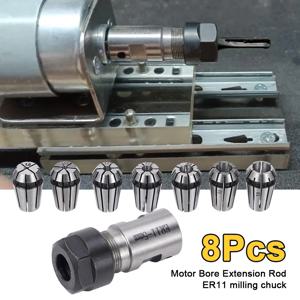 8 개/대 ER11A 5mm 모터 언너 직경 연장로드 + 7x1mm-7mm ER11 밀링 스프링 척 샤프트 홀더 CNC 선반 조각 용