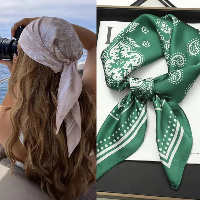 패션 인쇄 실크 Hairbands 스카프 여성 2025 봄 새로운 우아한 꽃 두건 목 스카프 머리 밴드 Foulard 여성 스카프