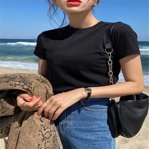 블랙 퓨어 코튼 반팔 라운드넥 티셔츠 여성 슬림핏 베이스 셔츠 여름 얇은 이너웨어 솔리드 컬러 탑