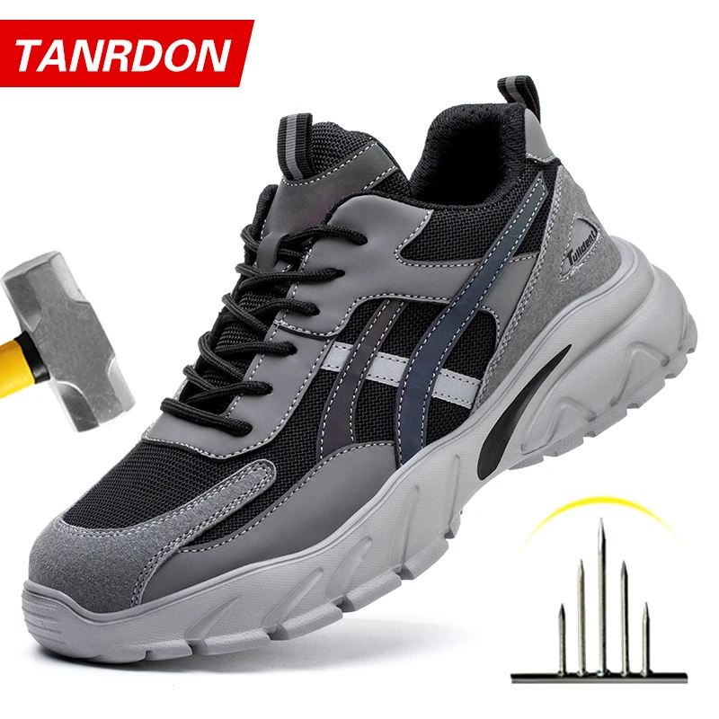안전 신발 남자 새로운 강철 발가락 남자 작업 신발 펑크 증거 작업 운동화 남성 보호 신발 작업 남자 부츠 안전 부츠