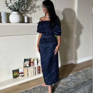 여성용 맞춤형 무도회 가운, 인어 오프 숄더 발목 길이, 스트레이트 스팽글 레이스, 이브닝 파티 섹시한 드레스