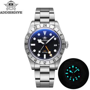 ADDIESDIVE 최고 브랜드 39mm 석영 GMT 시계 20Bar 방수 빛나는 버블 미러 스포츠 유리 시계 남성용 Relogio Masculino